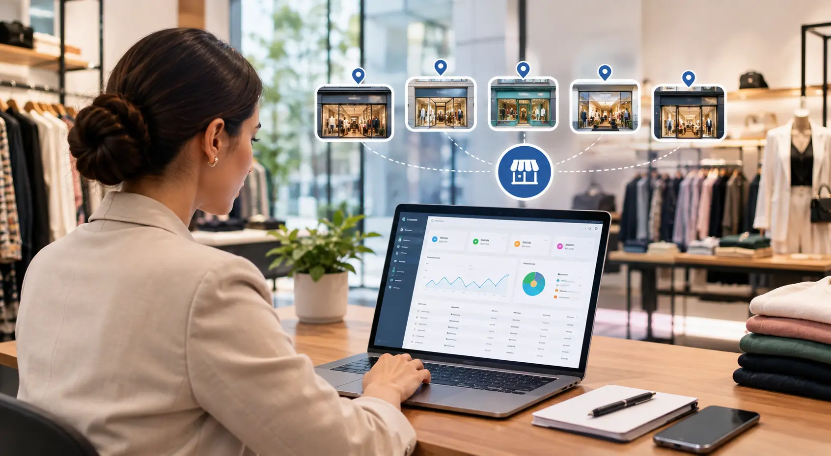 Multi-branch apparel ERP dashboard for managing multiple clothing stores