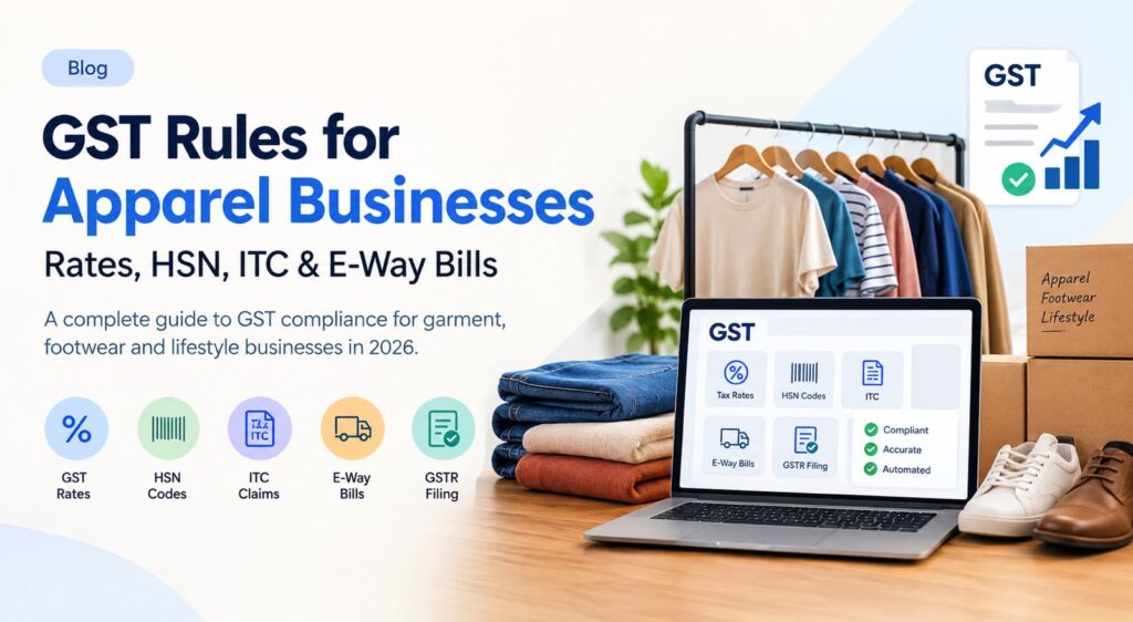 GST rules for apparel businesses covering GST rates, HSN codes, ITC claims, E-Way Bills, and GSTR filing in 2026.